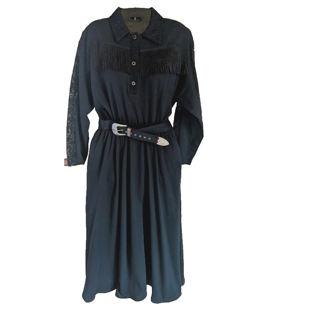 Vintage SAS'SA Dress M Western Cowgirl Rodeo Lace Fringe Country Rockabilly USA